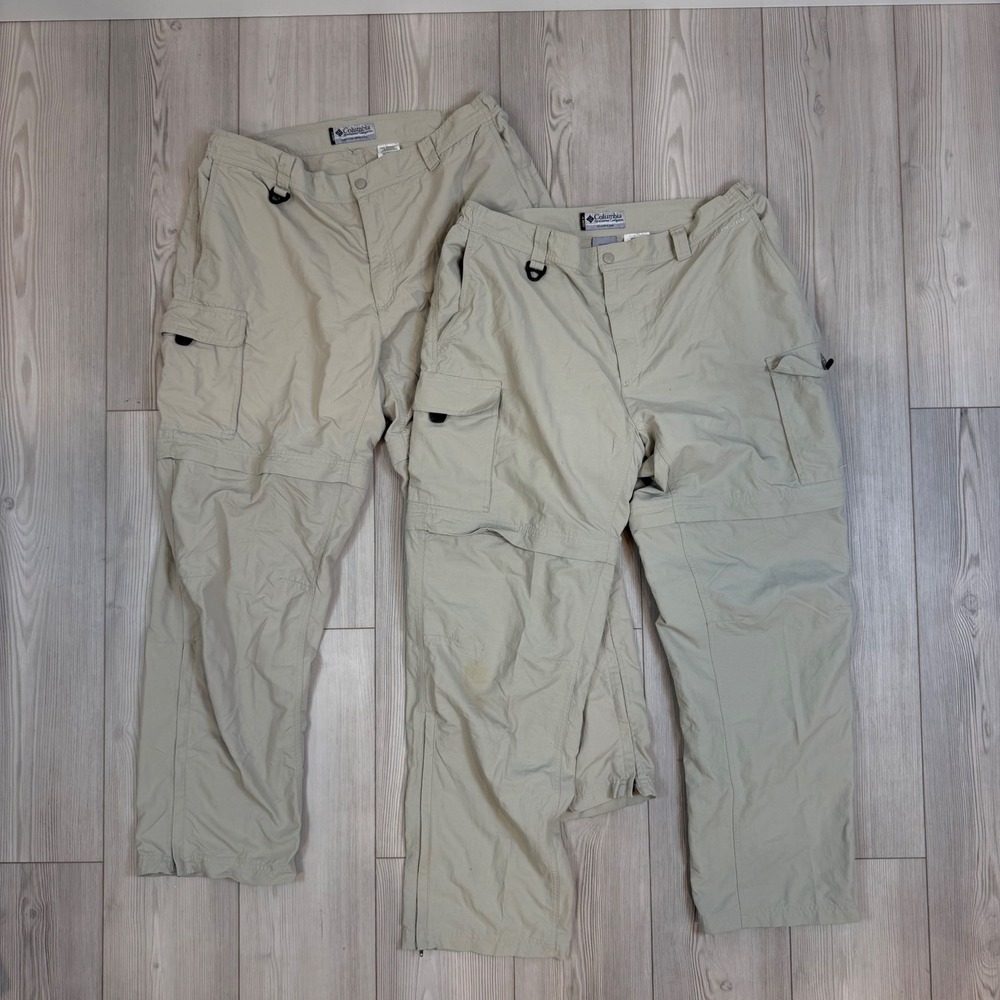 Columbia Mens GRT Convertible Cargo Hiking Pants Tan Khaki XL 2 Pair Bundle